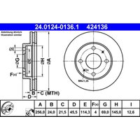 Bremsscheibe ATE 24.0124-0136.1 vorne, belüftet, 1 Stück Bremsscheibe ATE 24.0124-0136.1 vorne, belüftet, 1 Stück von Ate