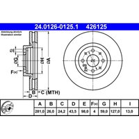 Bremsscheibe ATE 24.0126-0125.1 vorne, belüftet, 1 Stück Bremsscheibe ATE 24.0126-0125.1 vorne, belüftet, 1 Stück von Ate