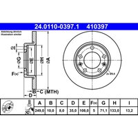 Bremsscheibe ATE 24.0110-0397.1 hinten, voll, 1 Stück Bremsscheibe ATE 24.0110-0397.1 hinten, voll, 1 Stück von Ate