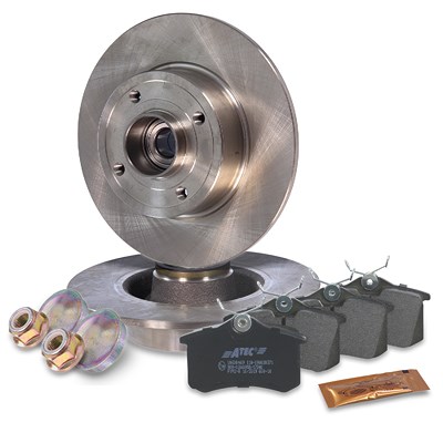 Atec Bremsscheiben+Beläge+Ralager+ABS-Ring hinten für Renault von Atec