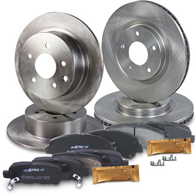 Atec Bremsscheiben + Bremsbeläge Vorne + Hinten für Nissan von Atec