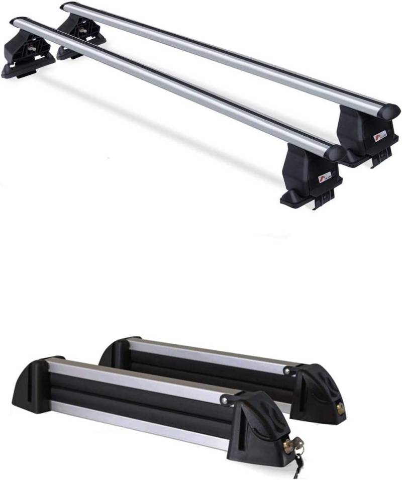 Dachträger aus Aluminium + Skiträger 4 Paar Ski oder 2 Snowboard für VW Polo V (6R) 5-Türer von 2010-2017 mit Standarddach von Au Co