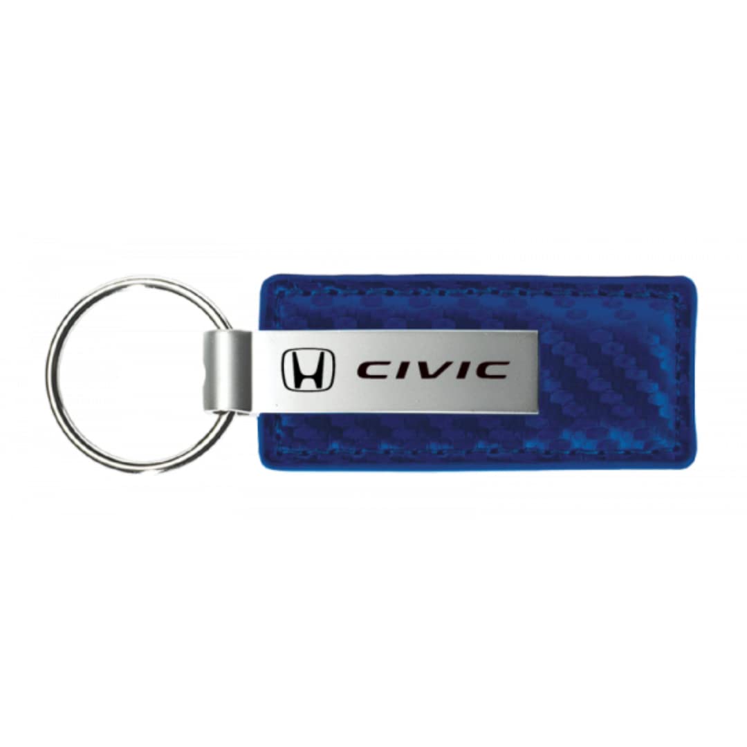 Au-TOMOTIVE GOLD Kompatibler Schlüsselanhänger und Schlüsselanhänger für Honda Civic – Blau Kohlefaser Textur Leder, Blau, Key Size von Au-TOMOTIVE GOLD