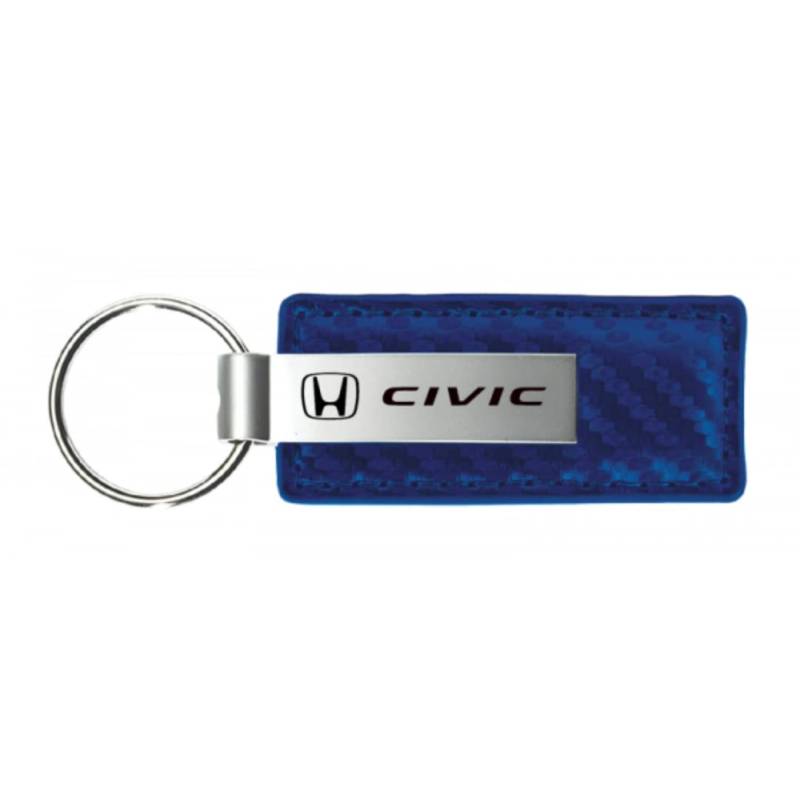 Au-TOMOTIVE GOLD Kompatibler Schlüsselanhänger und Schlüsselanhänger für Honda Civic – Blau Kohlefaser Textur Leder, Blau, Key Size von Au-TOMOTIVE GOLD