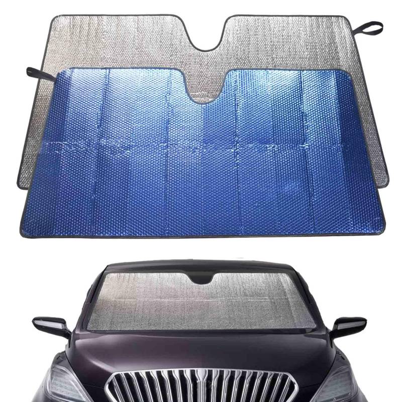 Auto Sonnenschutz Frontscheibe, 130 x 65 cm, Sonnenschutz Auto Windschutzscheibe, Faltbar, Reflektierend, UV-Schutz, Blau von AuFiiy
