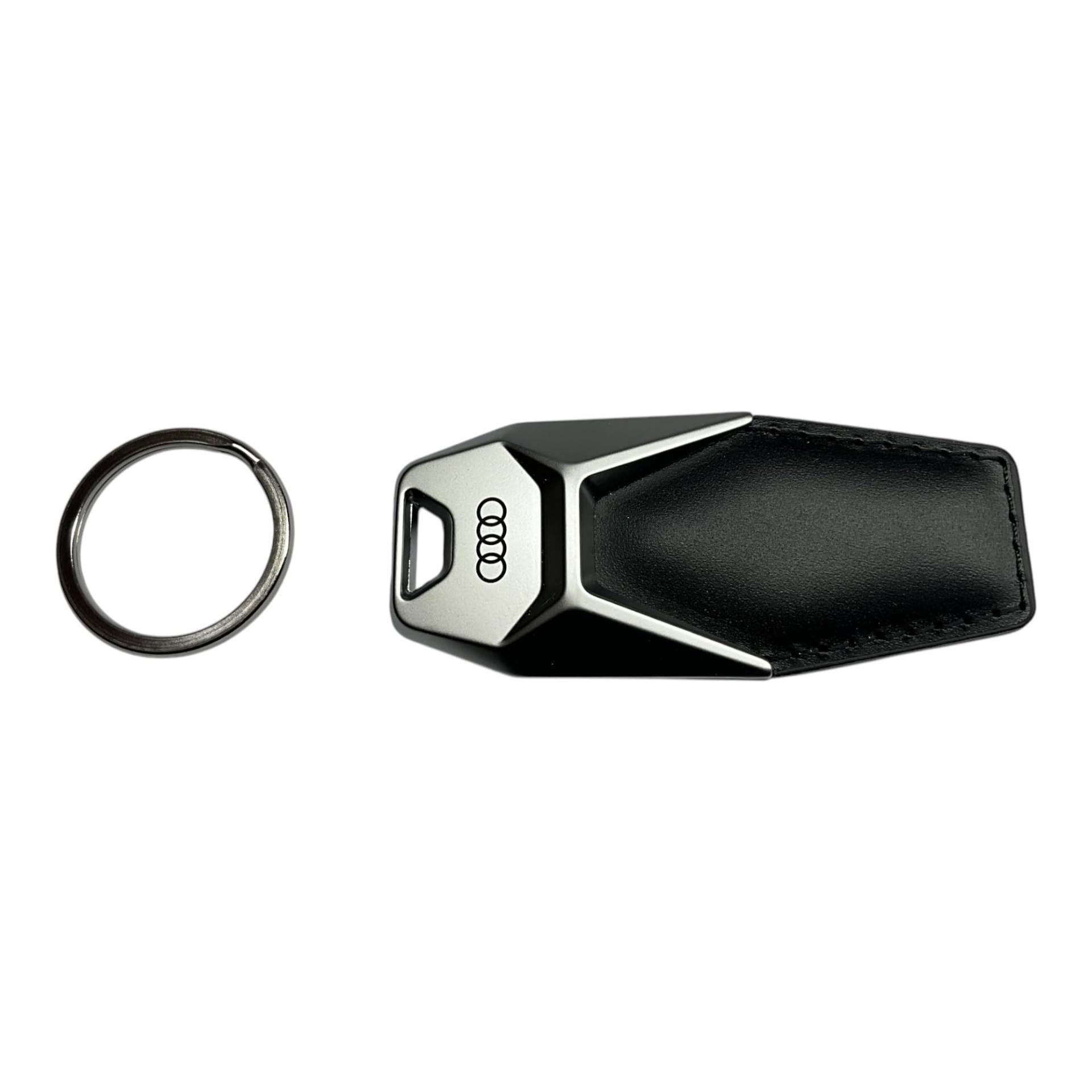 Audi 3181900600 Schlüsselanhänger Ringe Logo Metall Leder Anhänger Keyring, schwarz/silber Audi 3181900600 Schlüsselanhänger Ringe Logo Metall Leder Anhänger Keyring, schwarz/silber von Audi