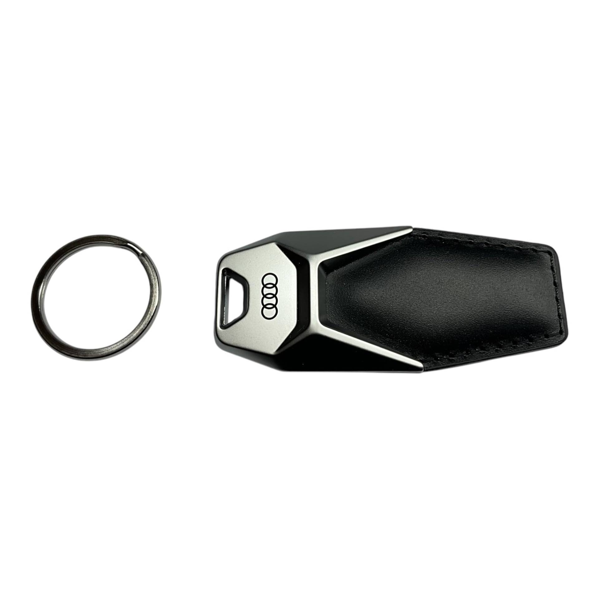 Audi 3181900600 Schlüsselanhänger Ringe Logo Metall Leder Anhänger Keyring, schwarz/silber von Audi