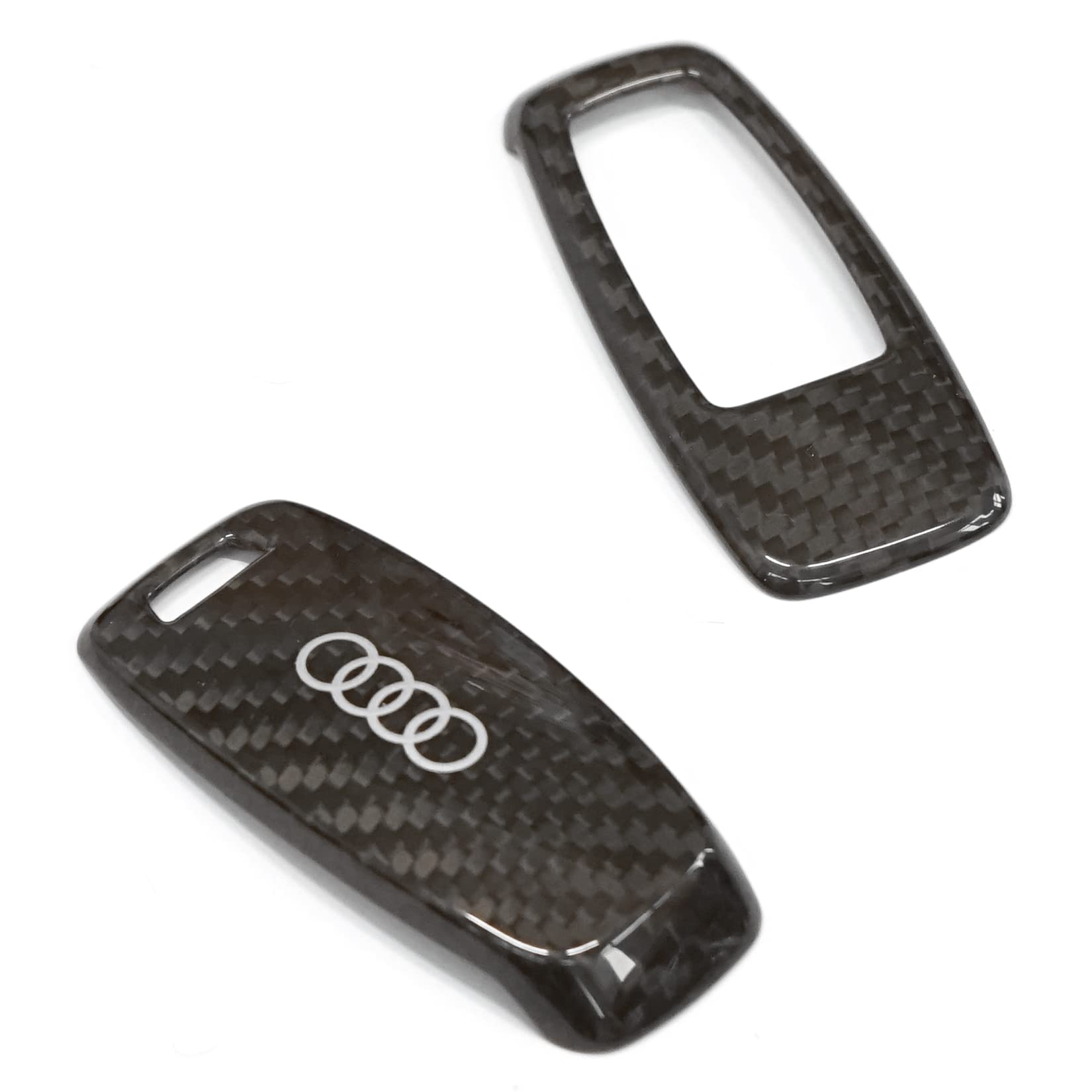 Audi 4M80712083Q0 Schlüsselblende Carbon Schlüsselcover Fernbedienung Blende, mit Ringe Logo, nur für Schlüssel 8Y0959754 und 4N0959754 von Audi