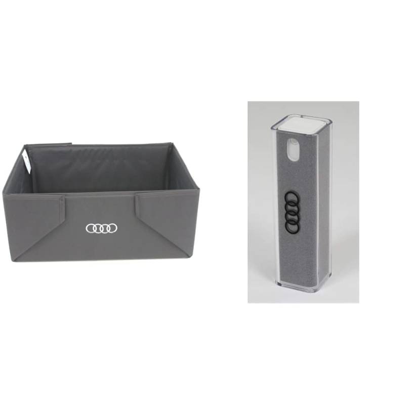 Audi 8U0061109 Kofferraumbox faltbar 47,5x33,5x20 cm & 80A096311 Displayreiniger 2-in-1 Display Pflege Reinigungsmittel Mikrofaserhülle von Audi