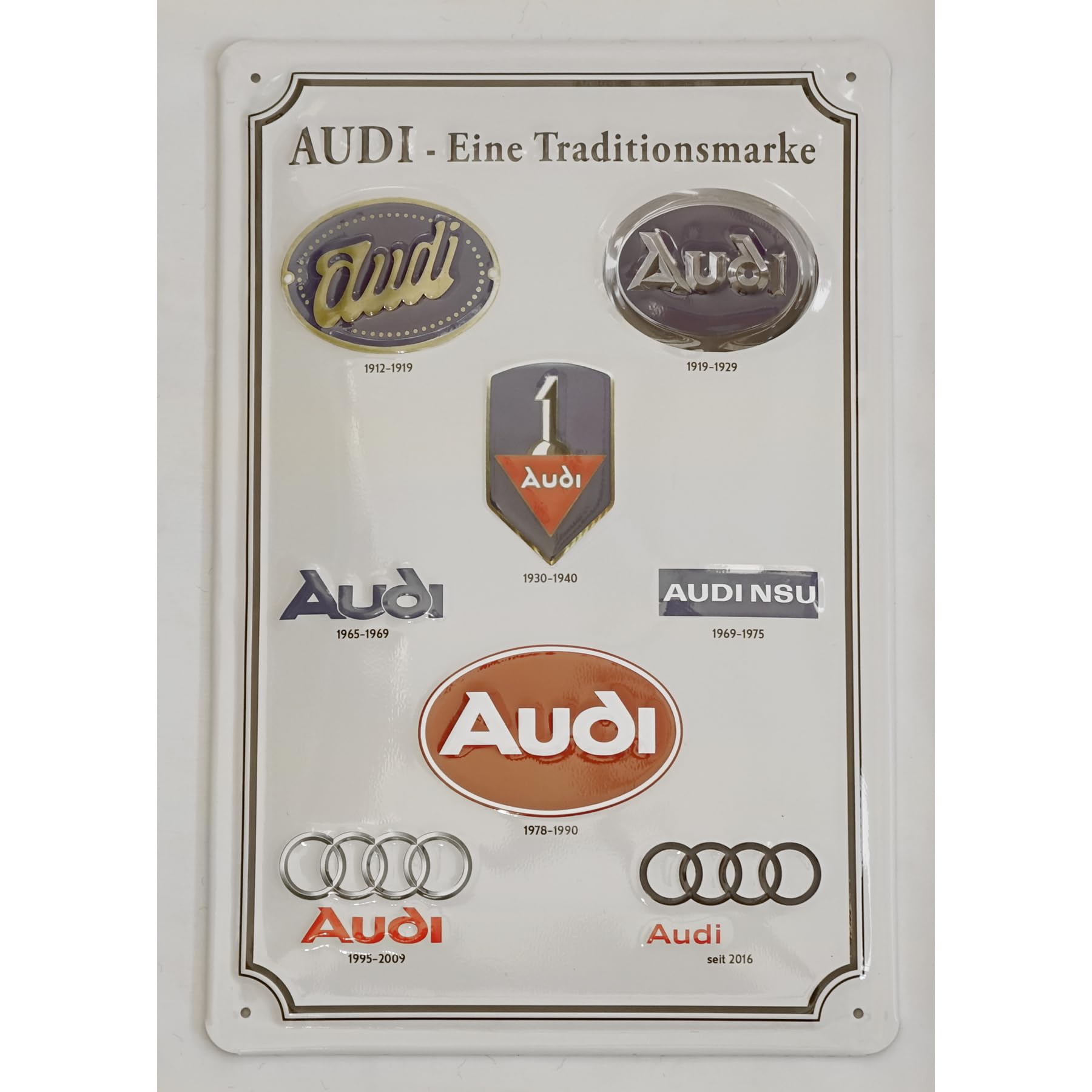 Audi A8-8975 Blechschild Traditionsmarke Logo Historie Stahlblech Schild von Audi