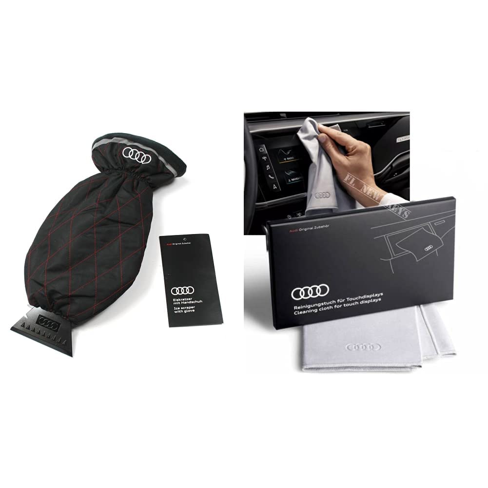 Audi Original Eiskratzer mit Handschuh Winter Kratzer Scheiben Schnee Eiskratzerhandschuh 80A096010D & 80A096325 Reinigungstuch für Touchdisplays, Silber, 30x30cm von Audi