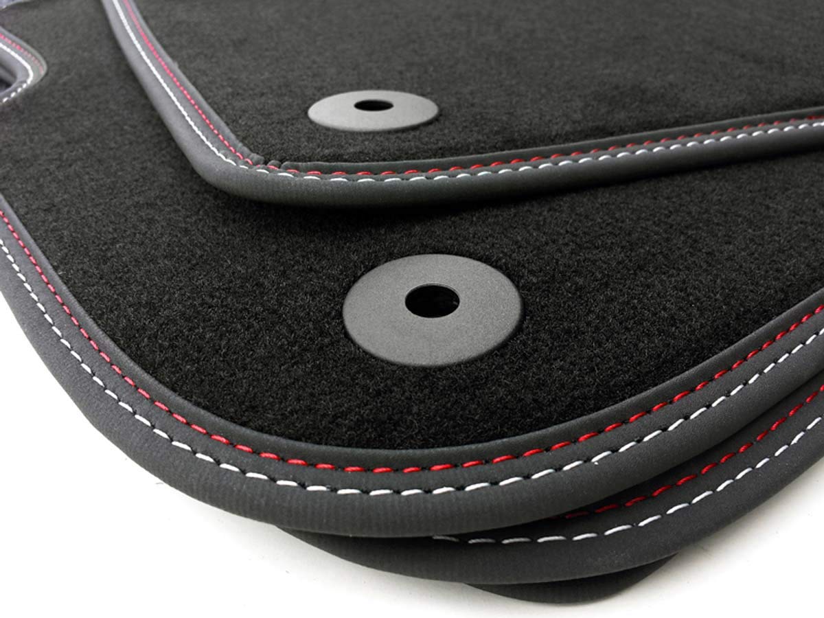 Fußmatten passend für A4 S4 RS4 B8 Allroad/ A5 Sportback Premium Qualität Velours Autoteppich schwarz 4-teilig Doppelnaht rot/weiß von kh Teile