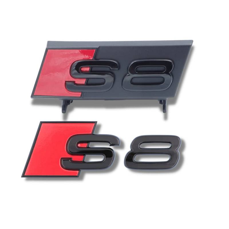 Original Audi Schriftzug - für S8 und weitere Audi Modelle, Schwarz, Tuning Exclusive Black Edition, Schriftzug-Set für Heckklappe & Kühlergrill, Mehrere Audi Modelle, Schriftzugpaket, Selbstklebend von Audi