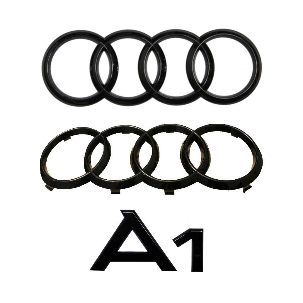 Set Audi A1 Ringe Schriftzug Emblem vorne + hinten schwarz glänzend von Audi