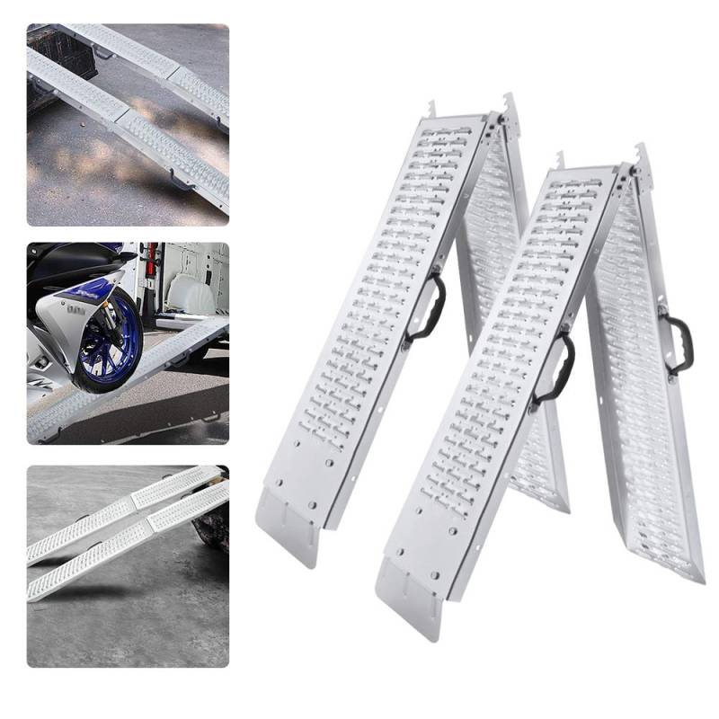 Aufun Auffahrrampe Klappbar 2 Stück Laderampe bis zu 400 kg, Antirutsch Verladerampe mit Griff Laderampen für Anhänger Motorrad ATV Quad, 180 x 22.5 cm von AufuN
