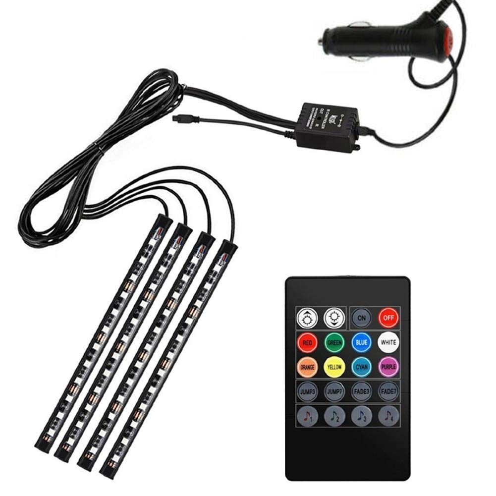 B01C Auto Innenraumbeleuchtung LED RGB Strip, 4 x 48 LEDs, 8 Farben, Musik-Synchronisation, Drahtlose Fernbedienung, 12V Zigarettenanzünder B01C Auto Innenraumbeleuchtung LED RGB Strip, 4 x 48 LEDs, 8 Farben, Musik-Synchronisation, Drahtlose Fernbedienung, 12V Zigarettenanzünder von Aukson