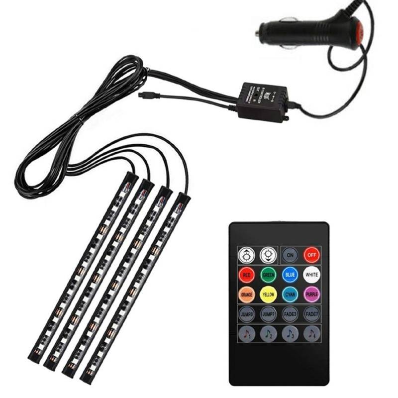 B01C Innenraumbeleuchtung Auto LED Atmosphäre Licht RGB 8 Farbe Licht Musik 4pcs 48 LED Auto LED Strip, Drahtlose Fernbedienung Mehrfarbig Musikmit Zigarettenanzünder, 12V von Aukson