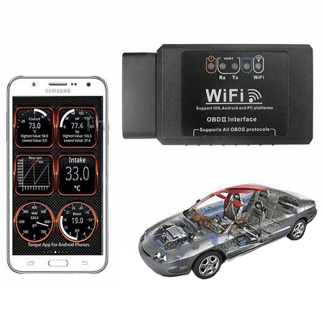 F04C Auto Gadget OBD2 Diagnosegerät WiFi Adapter V1.5 Auto Car Fehler Diagnostic Scanner ST Windows Android IOS, Auto Diagnosegerät Engine Light, OBD II Code Reader für IOS Android Windows von Aukson
