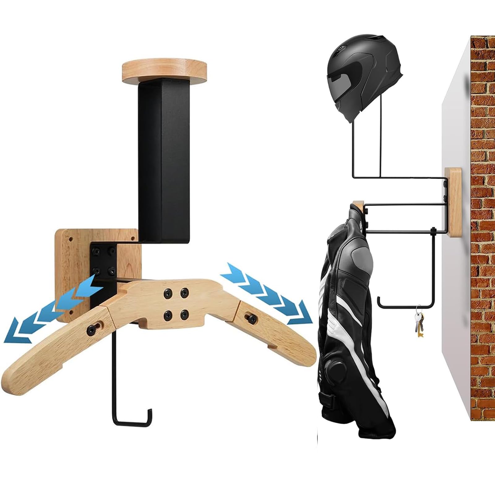 Aumotop Helmständer, Wandhalterung für Motorradhelme, Holz-Fahrradhelm-Display-Aufhänger mit Haken (2) von Aumotop