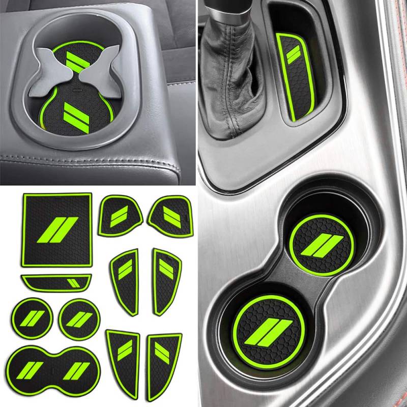 Auovo 11 Stück Anti-Staub-Matten für Challenger Zubehör 2015–2023 Custom Interior Cup Holder Einsätze Tür Tasche Mittelkonsole Liner für Challenger 2021 (Grün) von Auovo