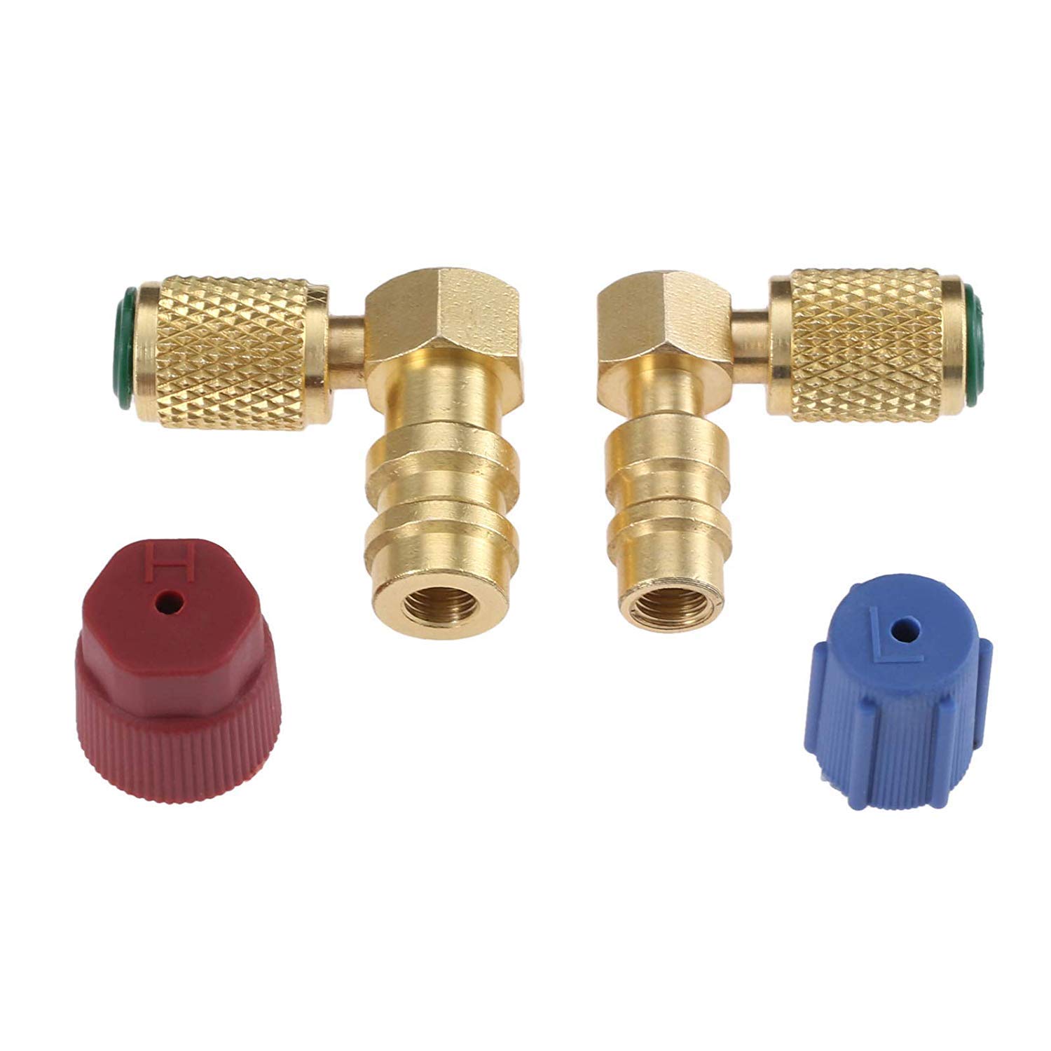 Aupoko R12 auf R134A Hoch Niedrig AC Port Nachrüstadapter Fitting R12 auf R134A Nachrüstsatz Schnellkupplung Ventil A C 90° Fassung hohe und niedrige Seite R12 auf R134A Nachrüstung mit 2PC Kappen Aupoko R12 auf R134A Hoch Niedrig AC Port Nachrüstadapter Fitting R12 auf R134A Nachrüstsatz Schnellkupplung Ventil A C 90° Fassung hohe und niedrige Seite R12 auf R134A Nachrüstung mit 2PC Kappen von Aupoko