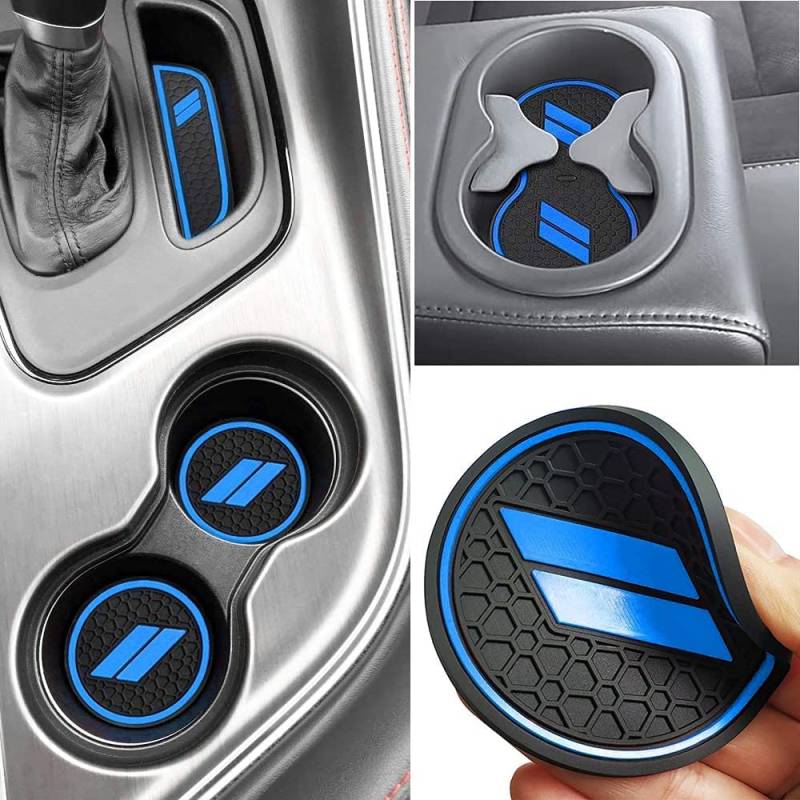 Auprite rutschfeste Anti-Staub-Matten für Dodge Challenger 2015 2016 2017 2018 2019 2020 2021, maßgeschneiderte Getränkehalter-Einlagen für Tür, Tasche, Mittelkonsole (blau) von Auprite