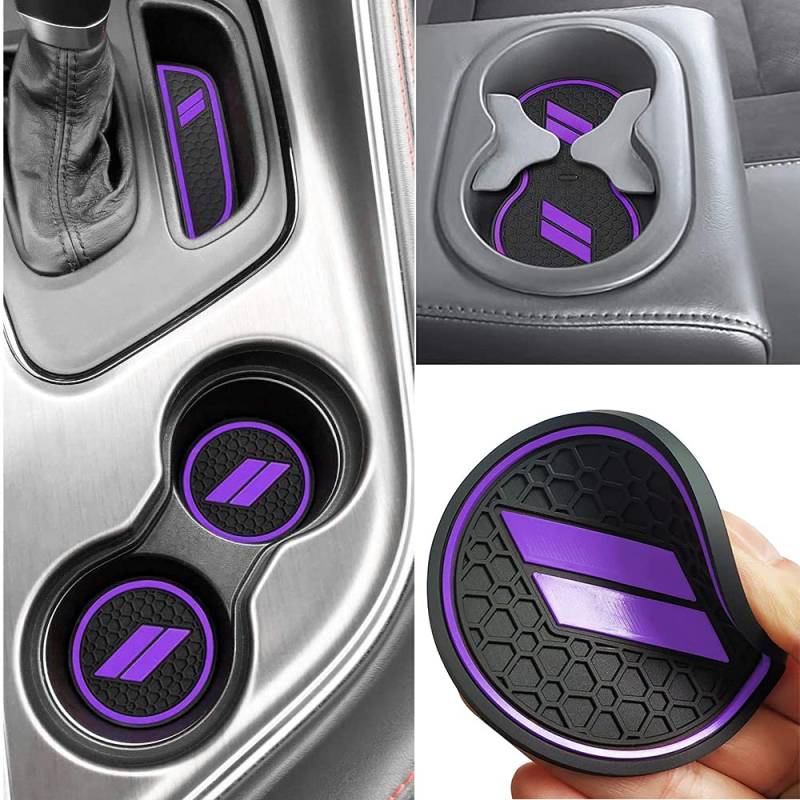 Auprite rutschfeste Anti-Staub-Matten für Dodge Challenger 2015 2016 2017 2018 2019 2020 2021 2022, maßgeschneiderte Getränkehalter-Einlagen für Tür, Tasche, Mittelkonsole (lila) von Auprite