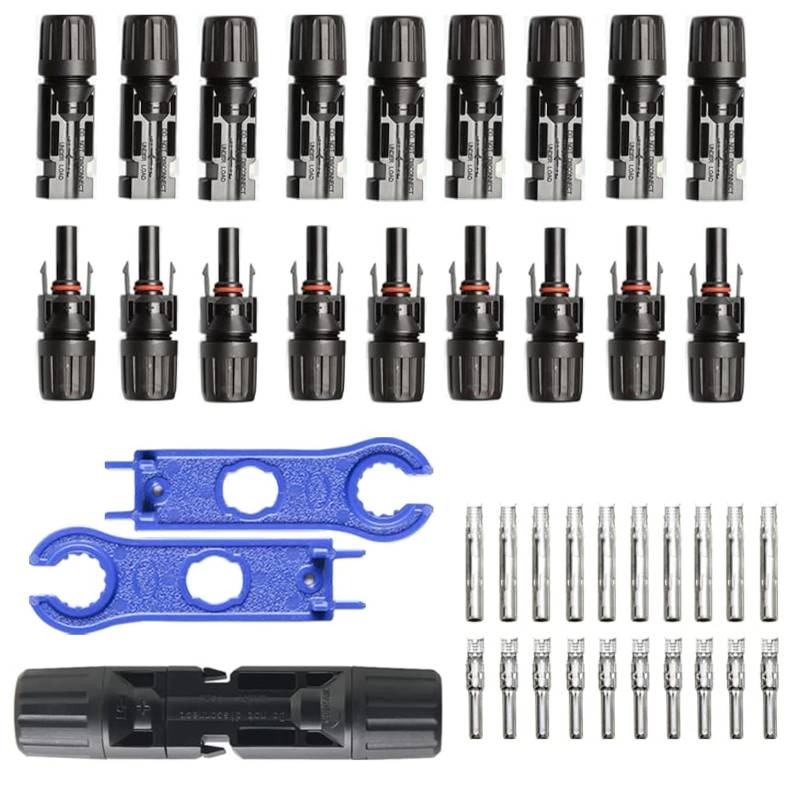 10 Paar Solarstecker mit 2 Schraubenschlüssel Werkzeug, Männlich/Weiblich Solarpanel Stecker, IP67 Wasserdicht Photovoltaik Steckverbinder, Solaranlage Kabelstecker für 2.5/4/6mm² Solarkabel (Schwarz) von Aurobest