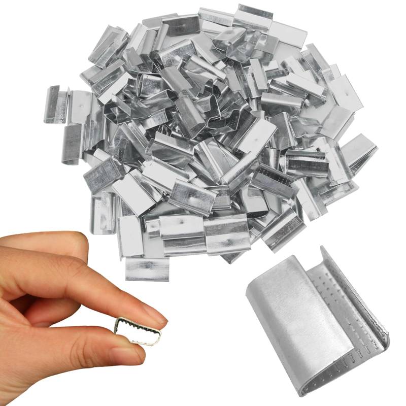 100 Stück Metall Verpackung Umreifungssiegel, Robuste Offene Metalldichtungen, Verzinktem Stahl Gezahnte Verpackungsbände Clips, Galvanised Anti-Slip Fasteners von Aurobest