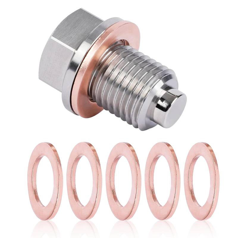 M14 x 1.5 Magnetische Ölablassschraube, Ölwannenablassmutter mit 5 Dichtung, Rücklaufablassschraube, Auto Ölschraube Adapter, Ölwannenwanne Dichtungen für Meisten Autos, Boote, Motorrad von Aurobest