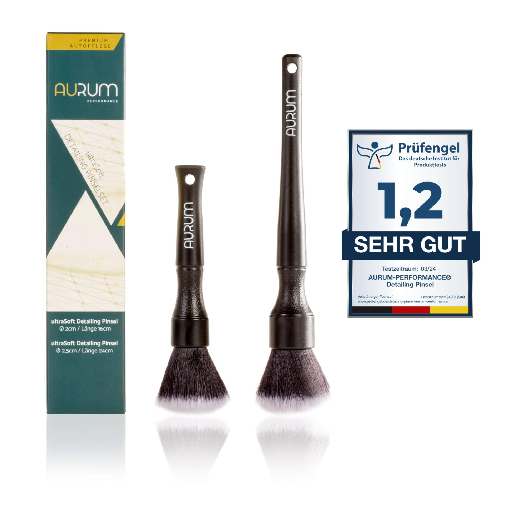 Aurum-Performance® Detailing Pinsel Auto 2er Set ultraweich - KFZ Reinigungspinsel zur professionellen Autopflege Innen & Außen - Car Detail Brush, Innenraum Reinigung, PKW Waschpinsel Ultrasoft von Aurum-Performance
