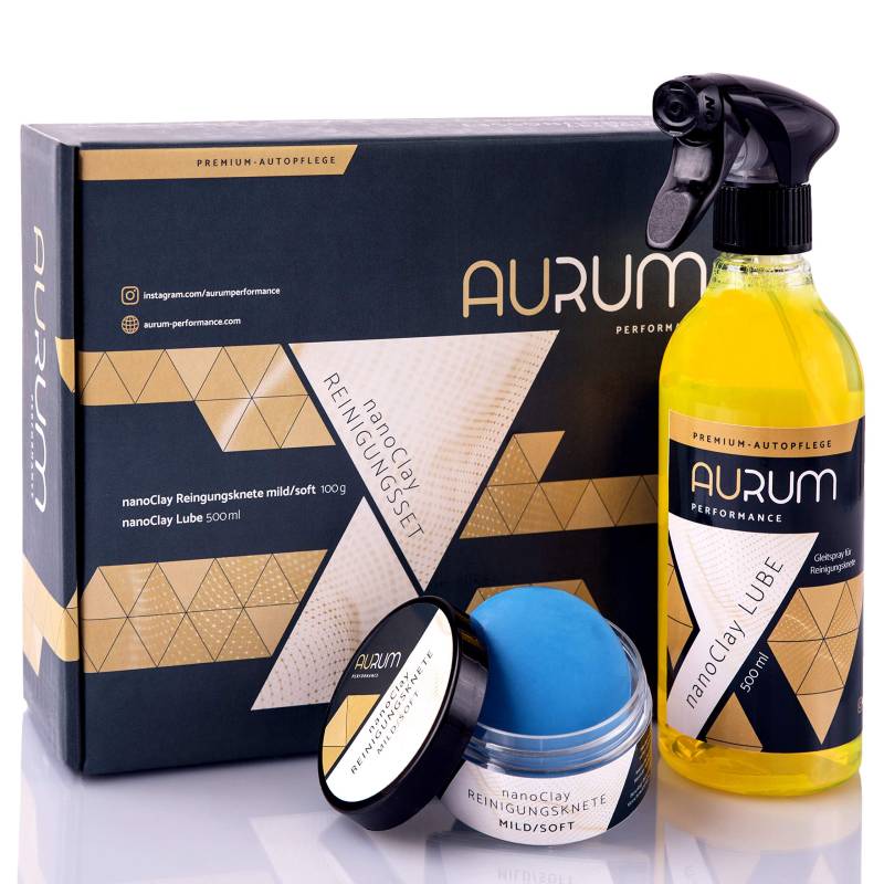Aurum-Performance® Auto Reinigungsknete Set mit 500ml Gleitmittel - Autolack Knete lackschonend & effektiv - KFZ Clay Bar Lackknete, Lackreinigungsknete, Lack Autoknete von Aurum-Performance