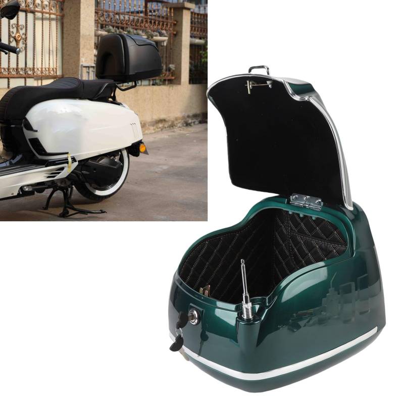 38L Motorradhelmbox ABS, mit Metallbasisplatte, Retro -inspiriertes Design, für Helm in Voller Größe, Werkzeuge, Passt die Meisten Motorräder, Roller an (dunkelgrün) von Ausla