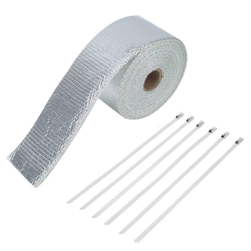 Abgasrohr Isolierung Schlauch Fiberglass Auspuffrohr Wickelband, 5mAuto Hitzeschutz Isolierung, 5x500x0.2cm, Silber, bis zu 2000°F hitzebeständig von Ausla