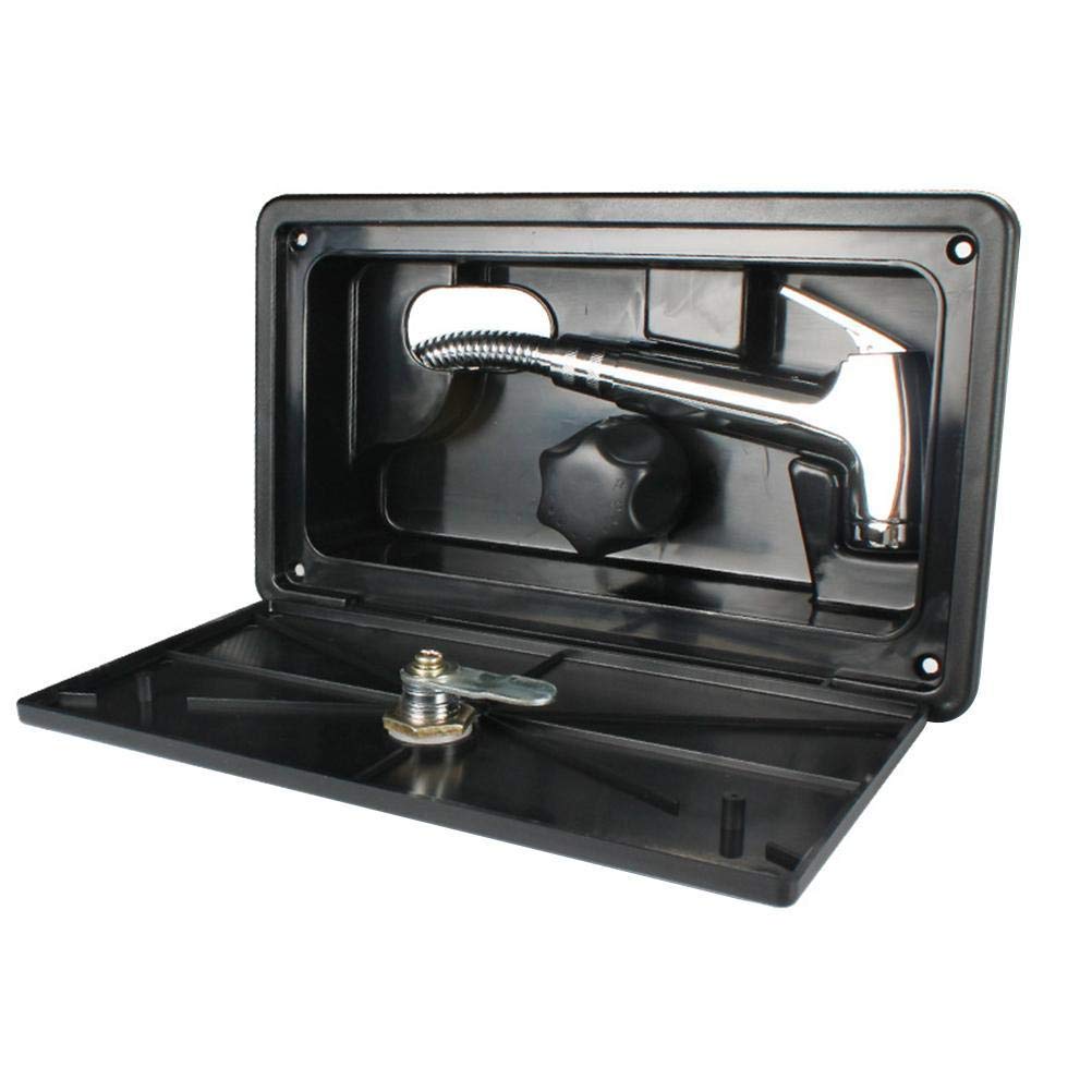 Wohnmobil-Außenduschkasten-Set mit Wasserhahn, Ventil, Schlauchstab, Einfache Installation für Wohnmobil, Marine, Boot (Black) von Ausla