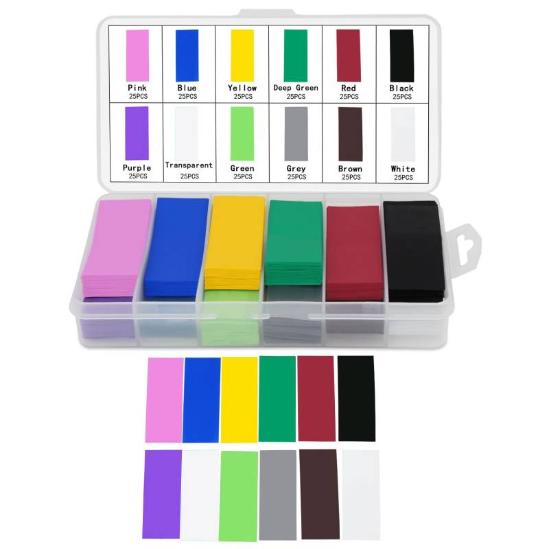 Aussel 29.5MM Breite flache PVC-Hitze-Schrumpf-Schlauch-Batterie-Verpackung für 1x 18650 Batterie 12 Farben 300 Stücke (12 Colors) von Aussel