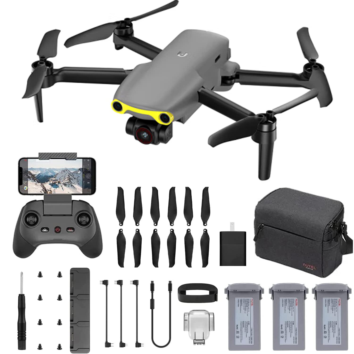 Autel Robotics EVO Nano+ More Combo - 249g Foldable Drone with 3-Axis Gimbal Camera,1/1.28CMOS, RYYB, 4K Camera,3D Obstacle Avoidance,PDAF + CDAF Focus with Must Have Accessories (Premium Bundle,Gray) von Autel Robotics