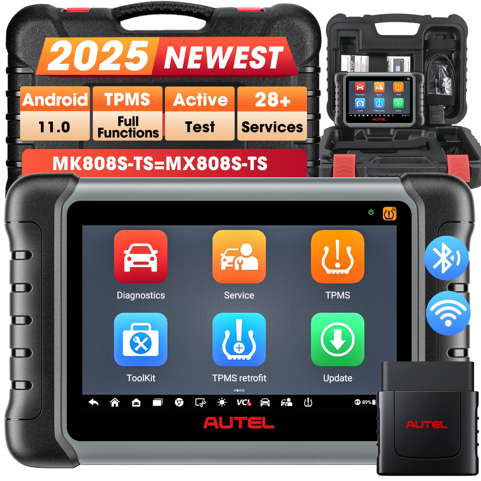 Autel MK808S-TS obd2 Diagnosegerät, 2024 Neuestes Android 11 Bluetooth Diagnosetablet mit Öl/EPB/BMS/SAS/DPF Reset und komplette TPMS-Service(höher Version von MK808TS/MK808BT), 28+ Dienste von Autel