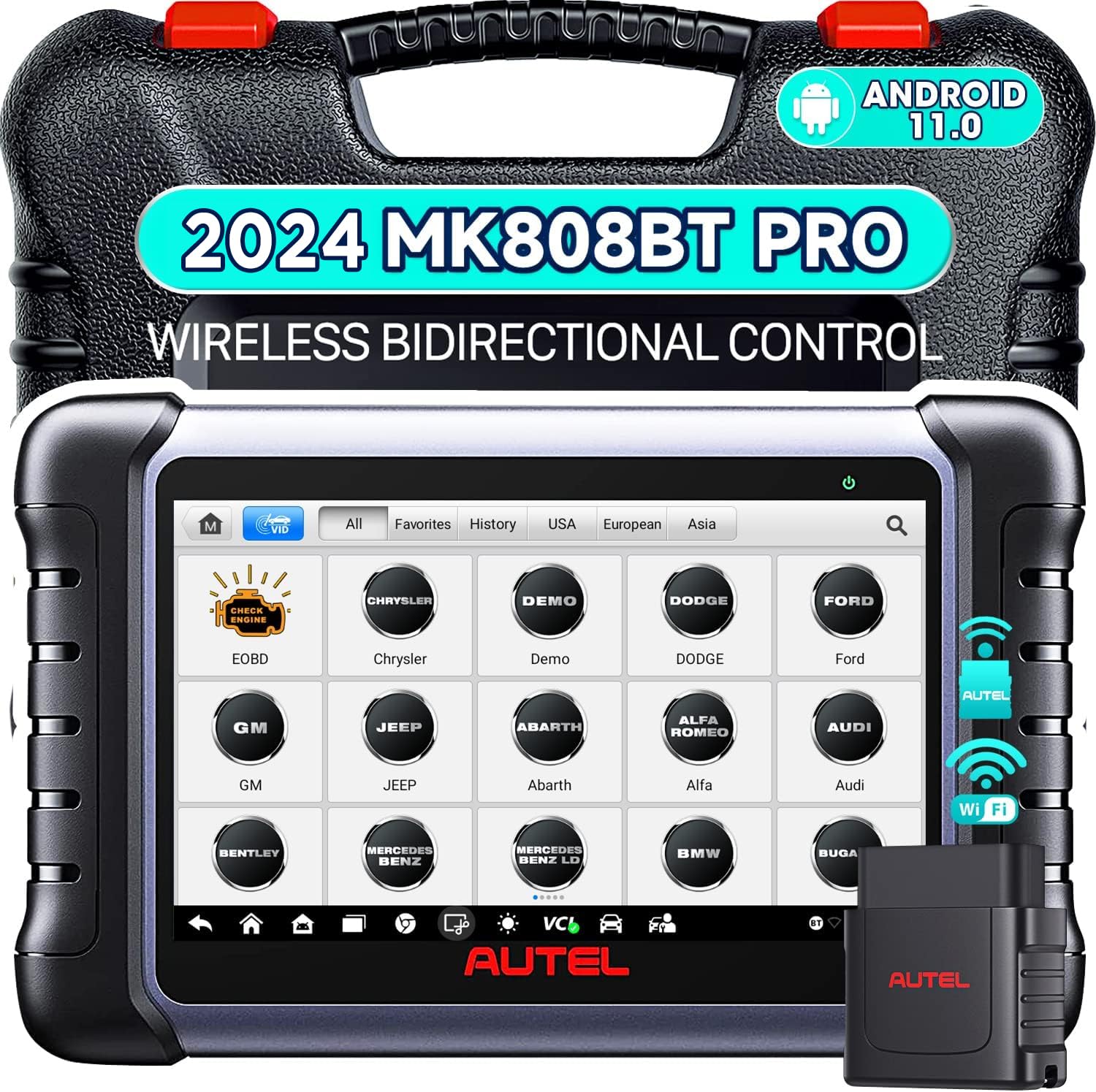 Autel MaxiCOM MK808BT PRO OBD2 Diagnosegerät: 2024 Voll Bidirektionale Aktiver Test, Android 11, 4G+64G, 2.4&5G WIFI, Upgrade von MK808BT MK808S MK808 MX808S, 28+ Service Alle System, BT506 Kompatibel von Autel