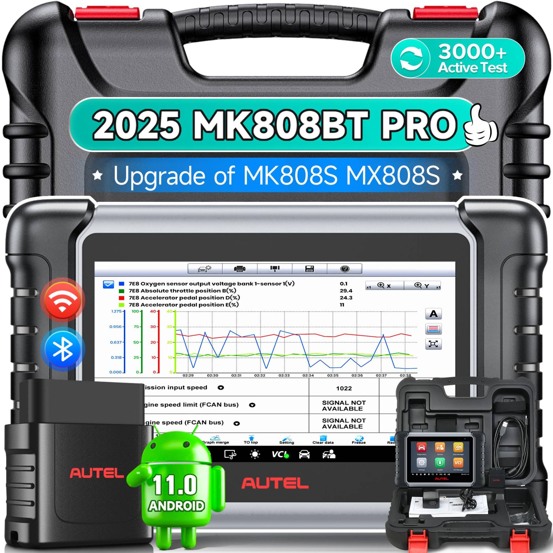 Autel MaxiCOM MK808BT PRO OBD2 Diagnosegerät: 2025 Voll Bidirektionale Aktiver Test, Android 11, 4G+64G, 2.4&5G WIFI, Upgrade von MK808BT MK808S MK808 MX808S, 28+ Service Alle System, BT506 Kompatibel von Autel