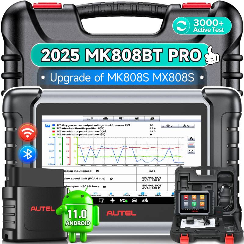 Autel MaxiCOM MK808BT PRO OBD2 Diagnosegerät: 2025 Voll Bidirektionale Aktiver Test, Android 11, 4G+64G, 2.4&5G WIFI, Upgrade von MK808BT MK808S MK808 MX808S, 28+ Service Alle System, BT506 Kompatibel von Autel