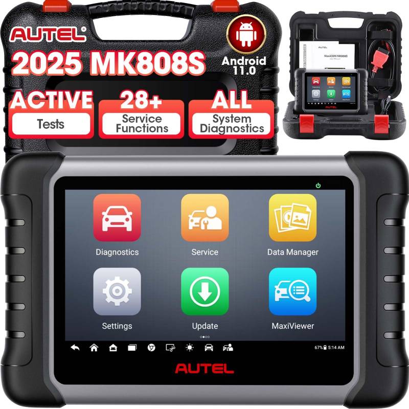 Autel MaxiCOM MK808S OBD2 Diagnosegerät: 2025 Bidirektional wie MX808S MK808BT Pro, Funktion wie MK900BT, 28+ Dienste,Aktiver Test, Scannen Alle Systeme, Injektor Codierung/Ölrückstellung/EPB/BMS,OS11 von Autel