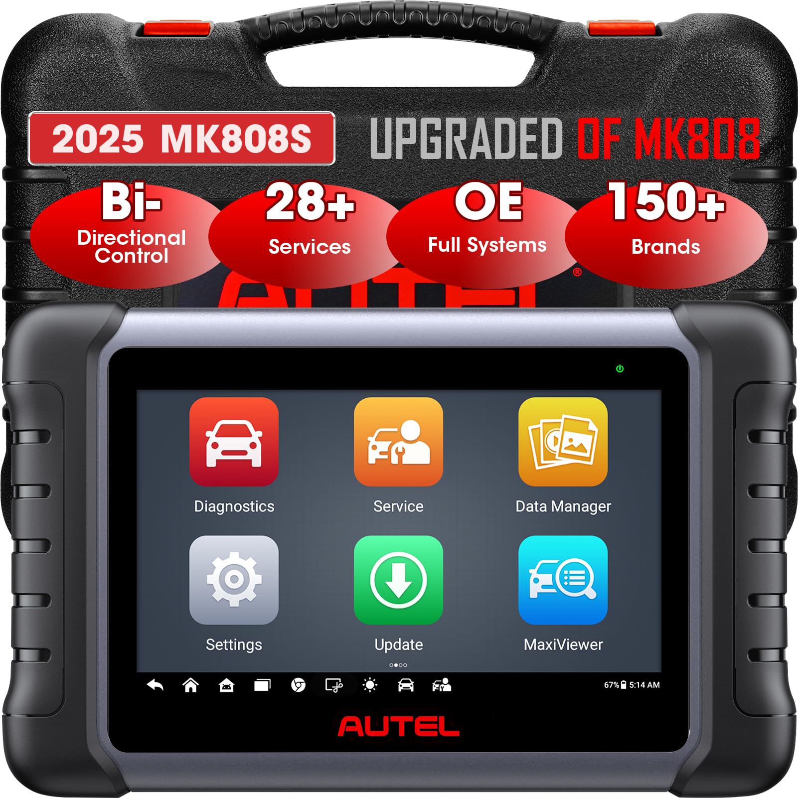 Autel MaxiCOM MK808S-OBD2 Diagnosegerät, 2023 Bidirektionales Tool Aktualisiert von MaxiCheck MX808 MK808, 28+ Service, Aktiver Test, Alle Systemdiagnose,Injektorcodierung/EPB/BMS/SAS/TPMS/AutoVIN/ABS von Autel