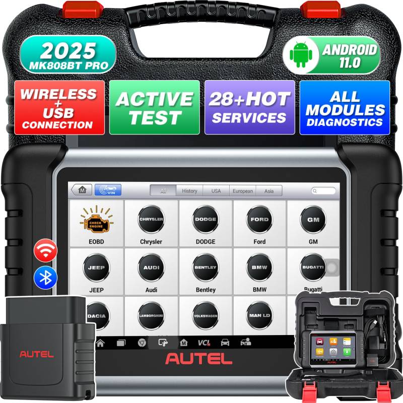 Autel MaxiCOM MK808BT PRO OBD2 Diagnosegerät Auto, 2025 Wireless Ver. von MK808S/ MK808/ MX808S, Bidirektional wie MK900/ MK900BT/ MK808BT Diagnosegerät, Aller Systeme, 28+ Service, Funktion mit BT506 von Autel