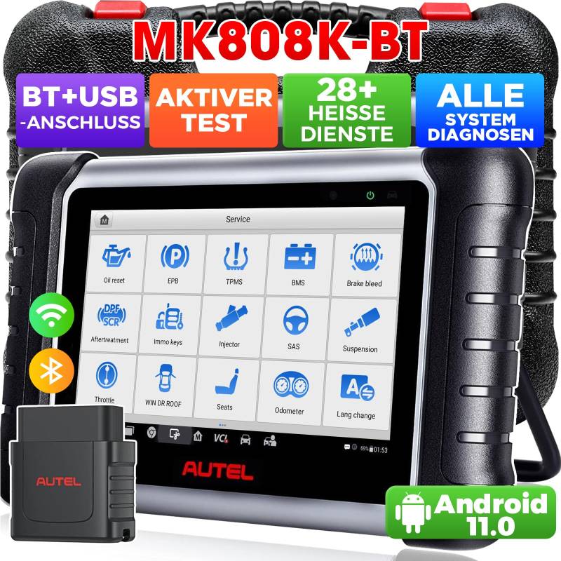 Autel MaxiCOM MK808K-BT OBD2 Diagnosegerät Gleich wie MK808BT Pro 2024 Bidirektionaler Aufstockung des MK808S MX808S, BT Ver. von MX900, Aktiver Test, 28+ Dienst, Alle System Scan-Tool, Batterie Test von Autel