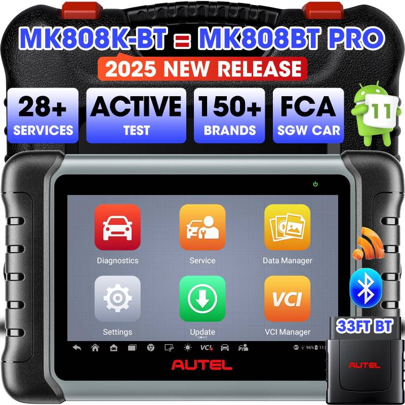 Autel MaxiCOM MK808K-BT OBD2 Diagnosegerät Auto: Bidirektional wie MK900-BT MK808BT Pro, Upgrade von MX808S MK808S MK808BT kfz Diagnosegerät Auto, 28+ Dienst, Alle System, Android 11, BT506 Kompatibel von Autel