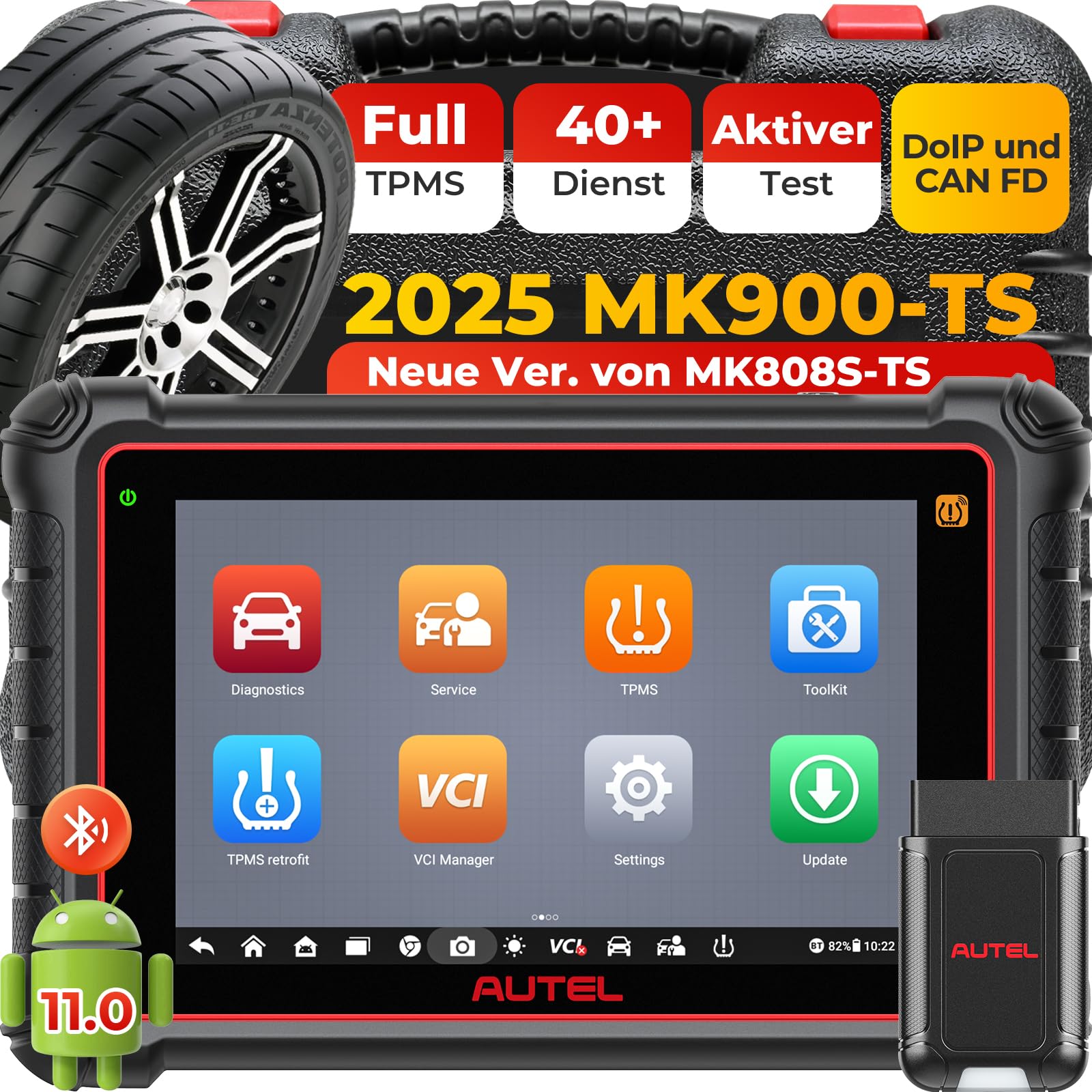 Autel MaxiCOM MK900-TS TPMS Scanner, 2024 Bidirektionales OBD2 Diagnosegerät, Upgrade von MX808S-TS/MS906TS, 40+ Service,3000+ Aktive Tests,Alle System-Diagnose,No-IP Eingeschränkte Ver. von MX900TS von Autel