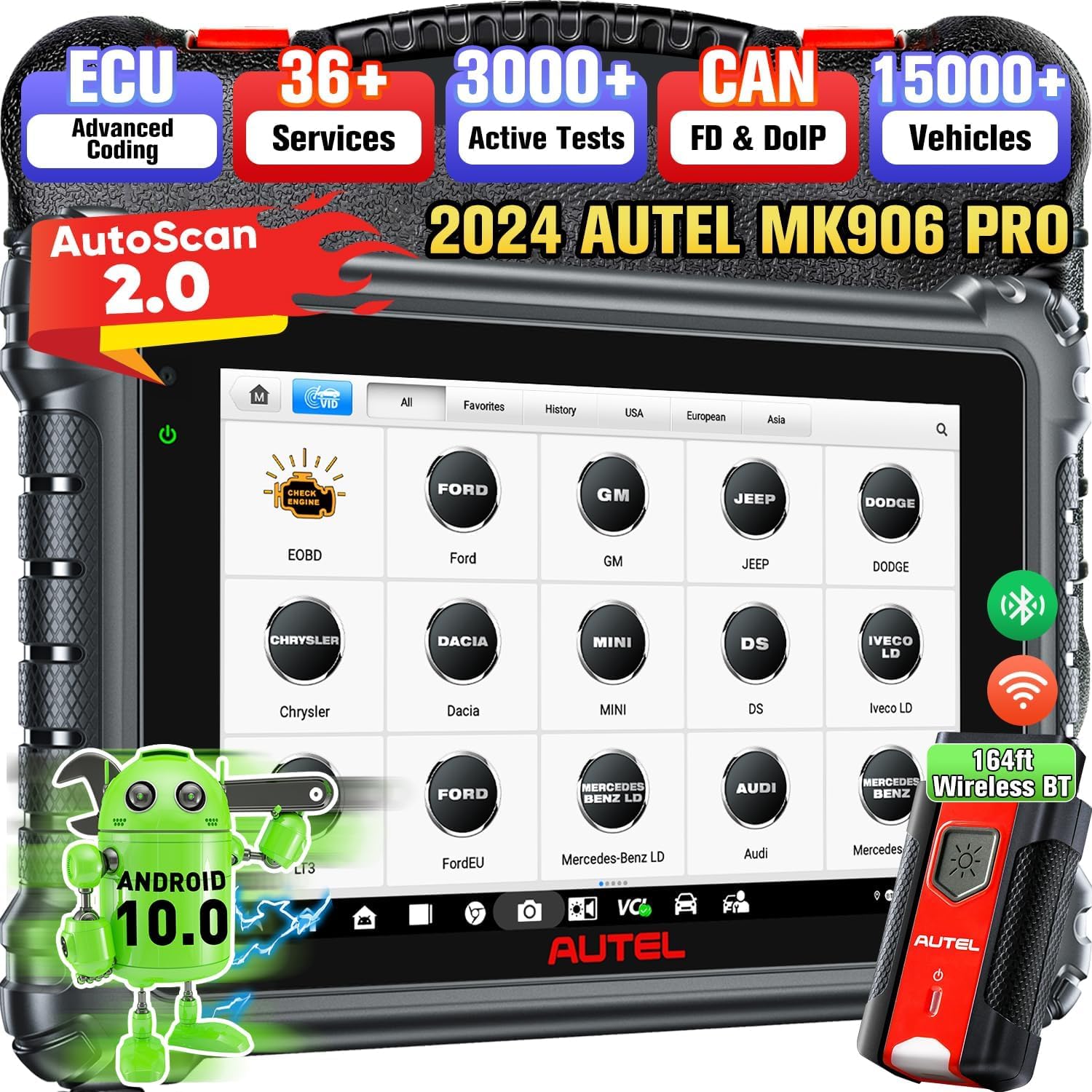 Autel MaxiCOM MK906 PRO Autodiagnosetool, 2024 Gleiche Funktionen wie MS906 Pro/ MK906 Pro, Upgrade von MS906BT/ MK908, ECU-Codierung, bidirektionale Steuerung, 36+ Dienste, OE All System Scan von Autel