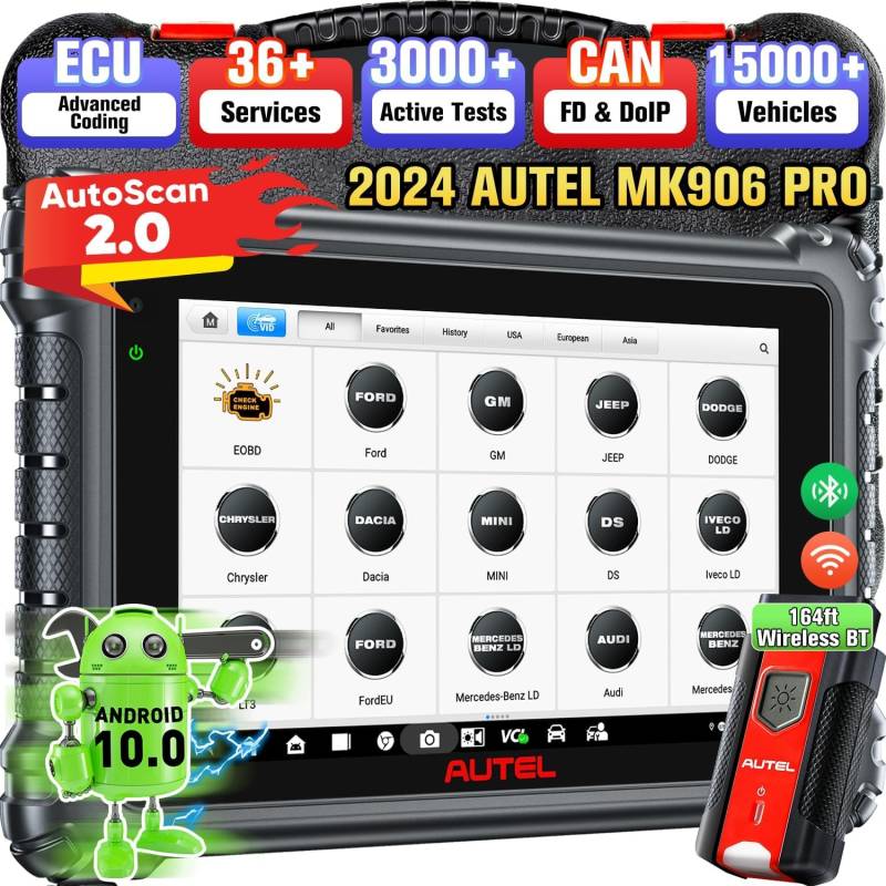 Autel MaxiCOM MK906 PRO Autodiagnosetool, 2024 Gleiche Funktionen wie MS906 Pro/ MK906 Pro, Upgrade von MS906BT/ MK908, ECU-Codierung, bidirektionale Steuerung, 36+ Dienste, OE All System Scan von Autel