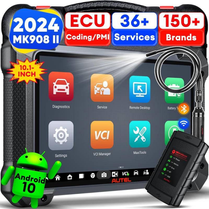 Autel MaxiCOM MK908 II Android 10 Auto Diagnosegerät mit €60 MV108S, 2024 Aktualisierte Ver. von MK908 MK906 Pro, AutoScan 2.0, Erweiterte ECU Codierung, Bidirektionale, 36+ Services, Alle Diagnosen von Autel